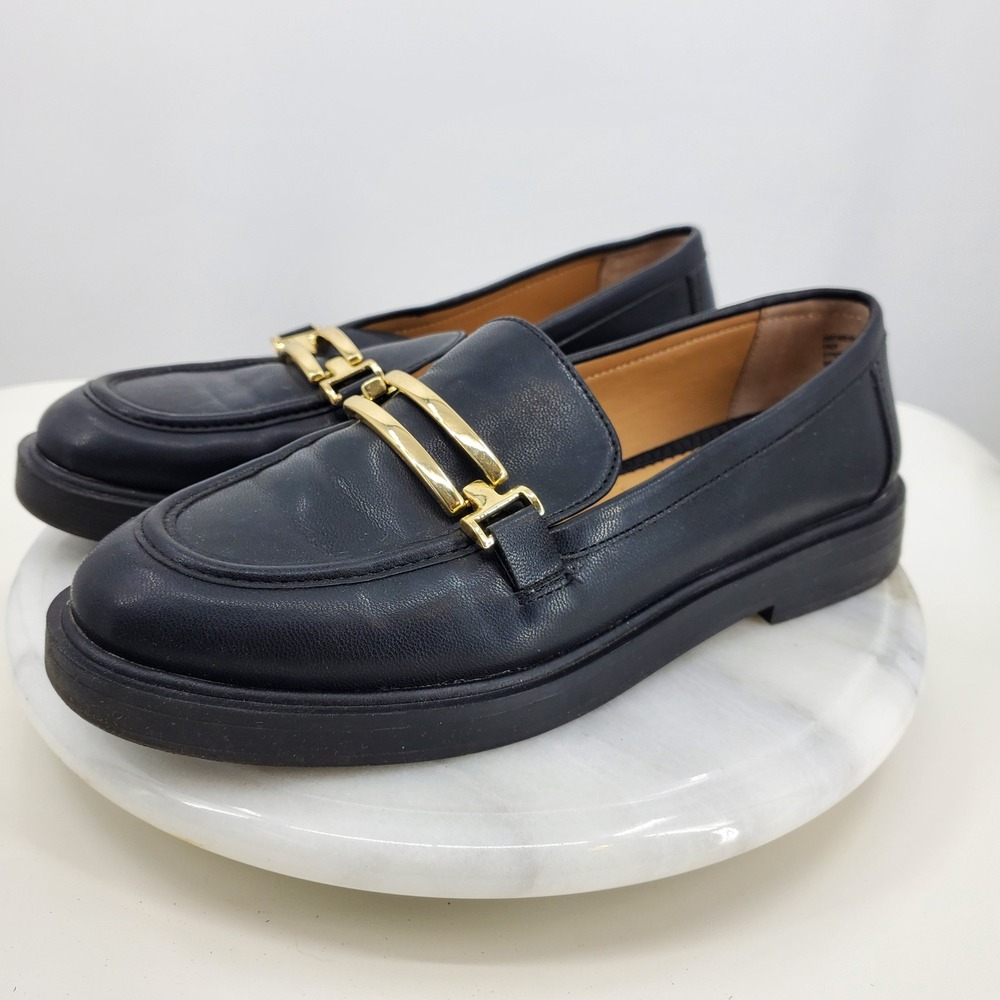 Kelly & Katie Fadi Black Gold Hardware Horsebit Loafers Womens 8M Lug Sole Prep‎